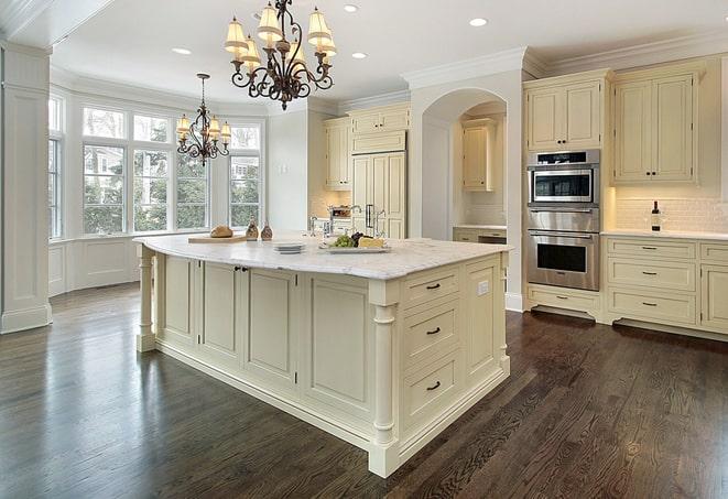 detailed close-up of high-quality laminate flooring in Bedford